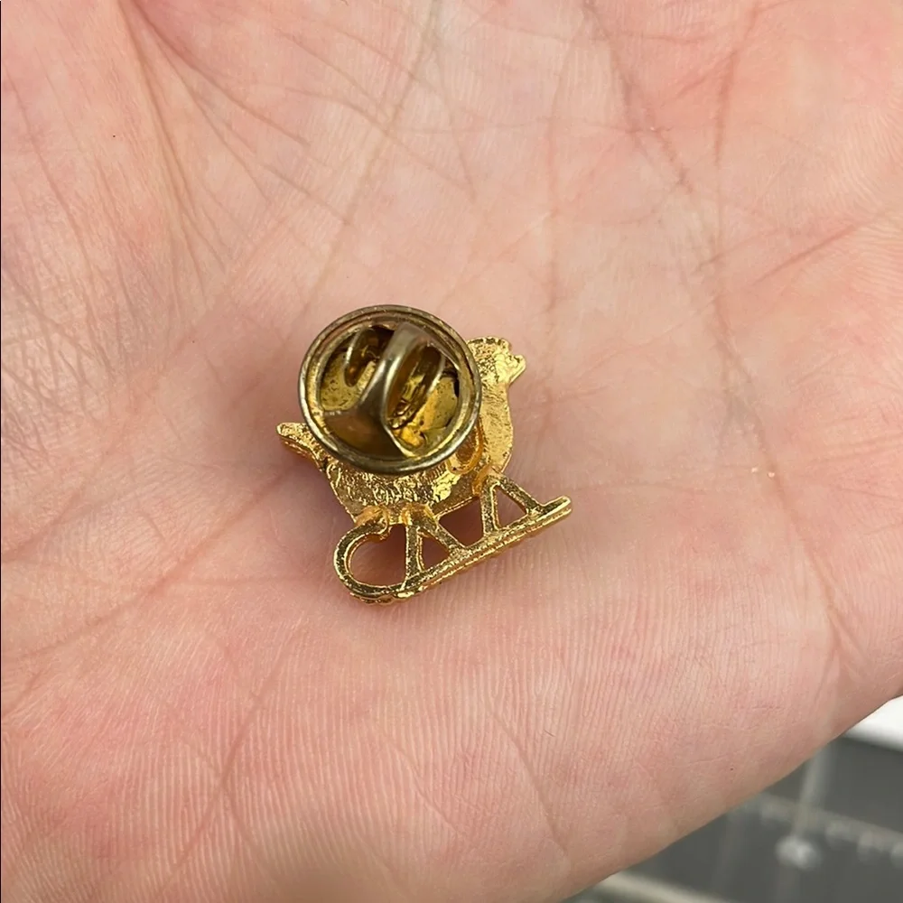 Vintage Enamel Mini Christmas Tree in a Sleigh Pin